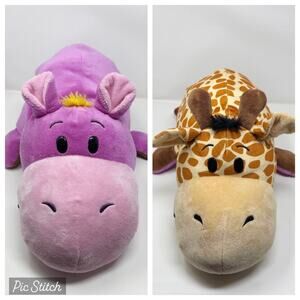 2015 Flip A Zoo Geo Giraffe Ava Hippo 2 in 1 Reversible Purple Brown 19" Plush